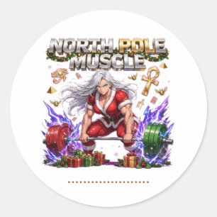 Nordpol Muskel Mrs Claus - Weibnachten Fitnessstud Runder Aufkleber