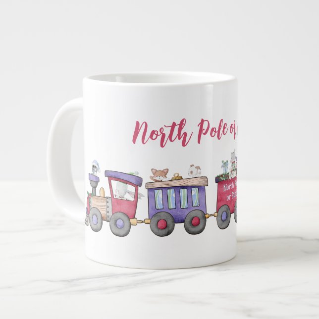 Nordpol oder Bust Christmas Locomotive Custom Jumbo-Tasse (Vorderseite Links)