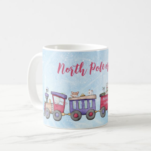 Nordpol oder Bust Christmas Locomotive Custom Kaffeetasse (Vorderseite Links)