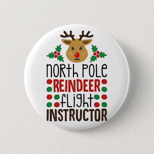 Nordpol-Rentier-Fluglehrer Weihnachten Button