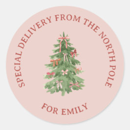 Nordpol-Rosa-Mädchen-Weihnachtsbaum-Geschenk-Aufkl Runder Aufkleber