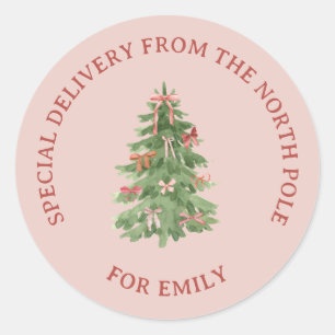 Nordpol-Rosa-Mädchen-Weihnachtsbaum-Geschenk-Aufkl Runder Aufkleber