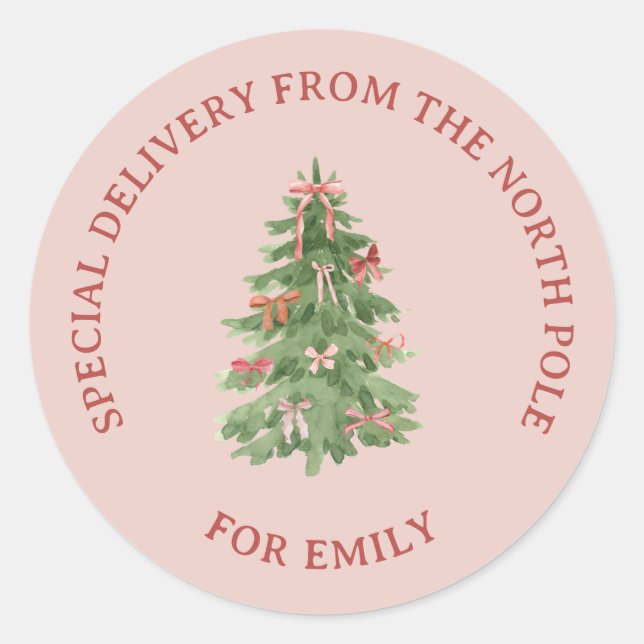 Nordpol-Rosa-Mädchen-Weihnachtsbaum-Geschenk-Aufkl Runder Aufkleber (Vorderseite)