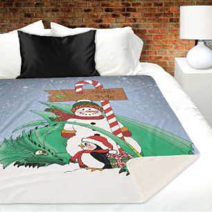 Nordpol Schneemann Drache Pinguin Weihnachten Sherpadecke