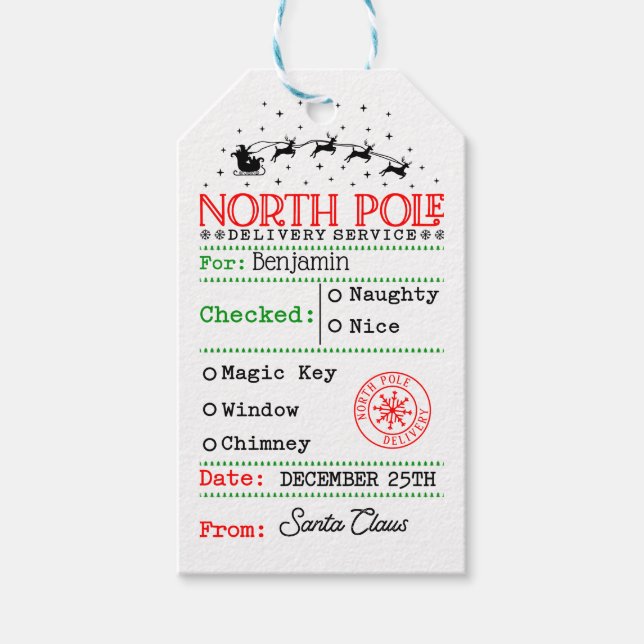 Nordpol Weihnachten Personalisiert Geschenkanhänger (Vorderseite)