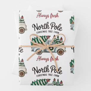 Nordpol-Weihnachtsbaumfarm Immer frischer LKW Geschenkpapier Set