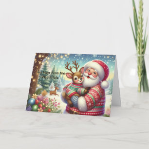 Nordpol-Weihnachtsgrußkarte mit Santa und Rentier Feiertagskarte