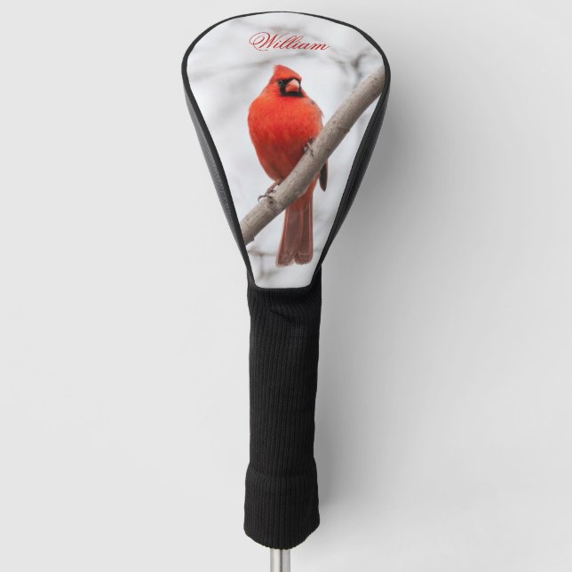 Nordroter Kardinal im Schnee Personalisiert Golf Headcover (Vorderseite)