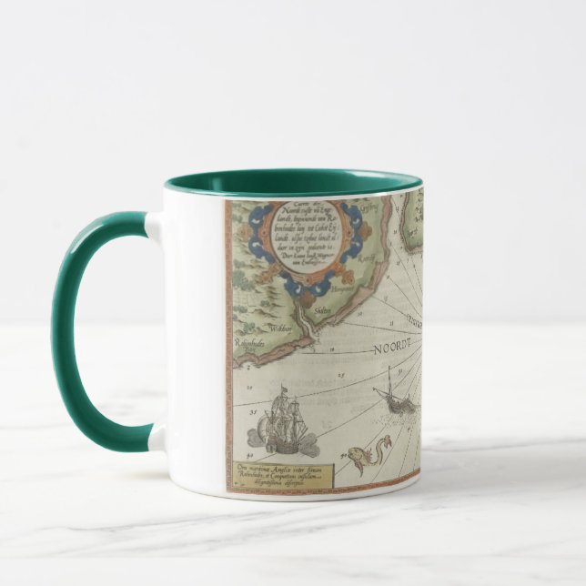 Nordsee Antike Karte Zwei-Tone-Tasse - Grün Tasse (Links)