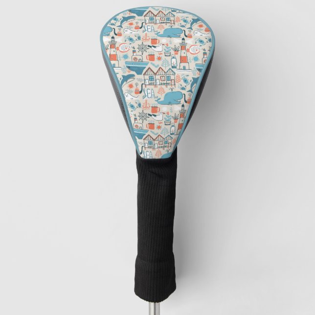 Nordsee-niedliches Gekritzel-Muster Golf Headcover (Vorderseite)