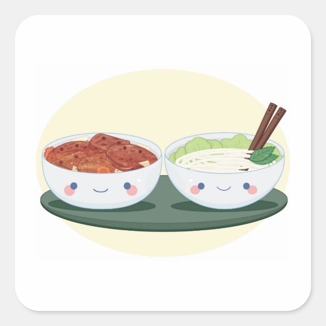 Nordvietnamesisch Noodles Bun Cha Quadratischer Aufkleber (Vorderseite)