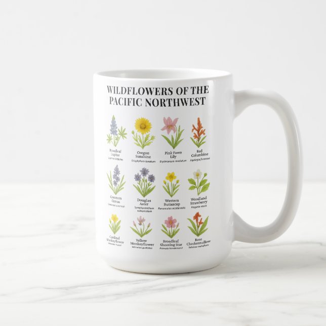 Nordwestpazifik-Wildblumen - Wasserfarbstil Kaffeetasse (Rechts)