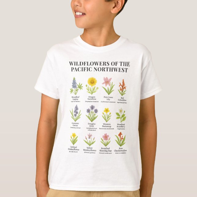 Nordwestpazifik-Wildblumen - Wasserfarbstil T-Shirt (Vorderseite)