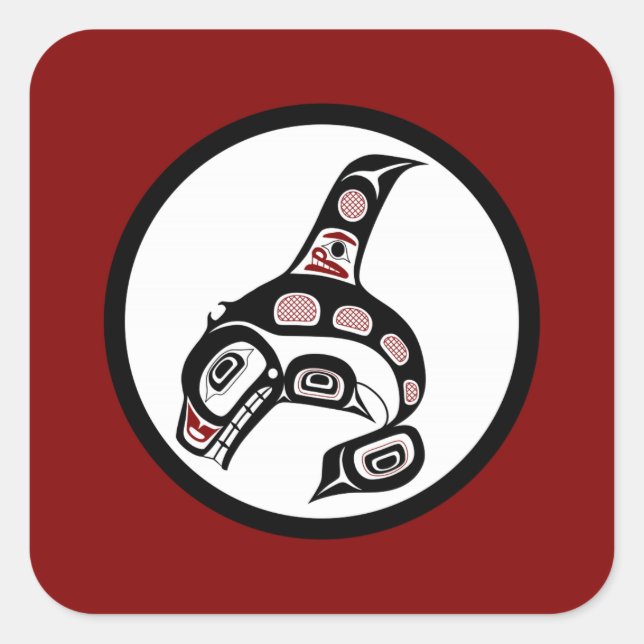 Nordwestpazifikküste Haida Art Killer Wal Quadratischer Aufkleber (Vorderseite)