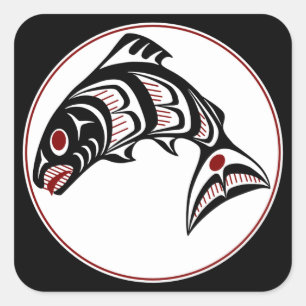 Nordwestpazifikküste Haida art Salmon Quadratischer Aufkleber