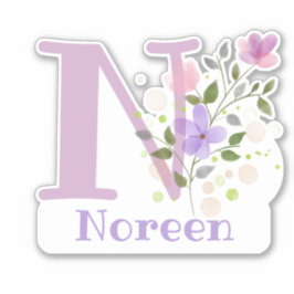 Noreen & Initial mit Blumendesign benennen Aufkleber