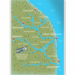 Norfolk Broads England Map. Aufkleber
