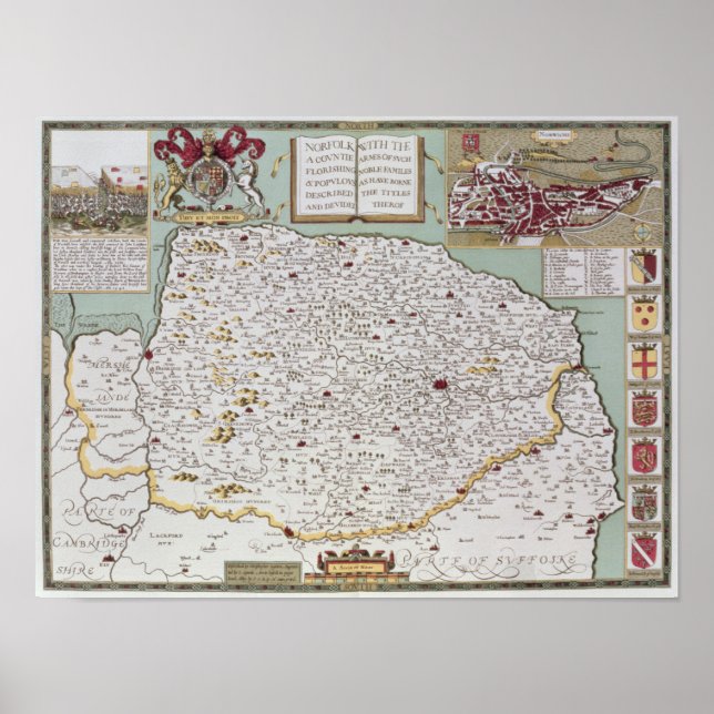 Norfolk, eingraviert von Jodocus Hondius Poster (Vorne)