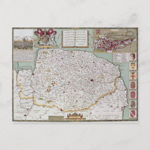 Norfolk, eingraviert von Jodocus Hondius Postkarte