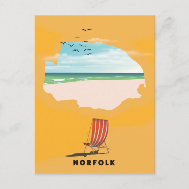 Norfolk Map illustriertes Reiseplakat Postkarte (Vorderseite)