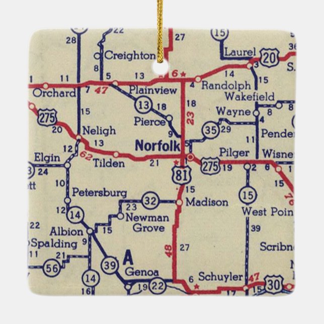 Norfolk NE Vintag Map Keramikornament (Rückseite)