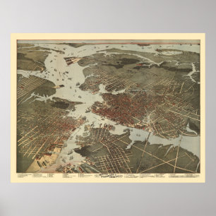Norfolk, panoramische Karte VA - 1891 Poster