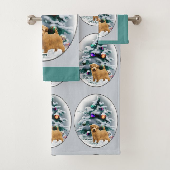 Norfolk Terrier Christmas Badhandtuch Set (Insitu)