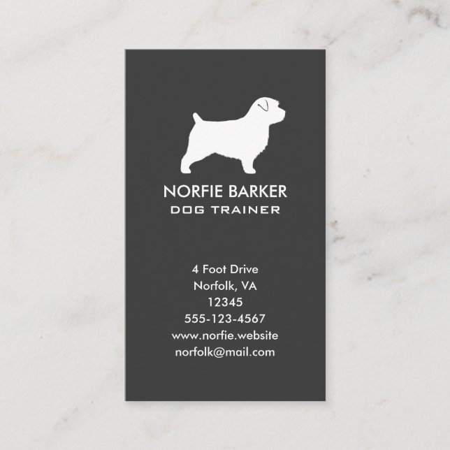 Norfolk Terrier Dog Breed Silhouette Vertikal Visitenkarte (Vorderseite)