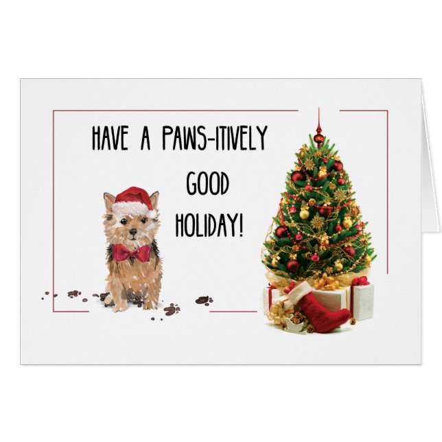 Norfolk Terrier Funny Christmas Dog mit Baum (Vorderseite (Horizontal))
