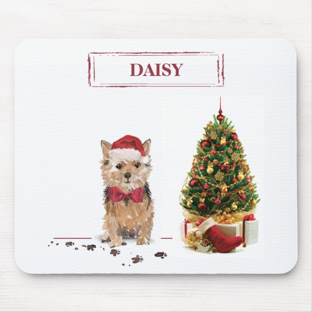 Norfolk Terrier Funny Christmas Dog mit Baum Mousepad (Vorne)