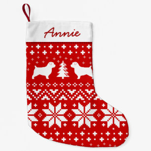 Norfolk Terrier Silhouetten Hund Holiday Pattern Kleiner Weihnachtsstrumpf