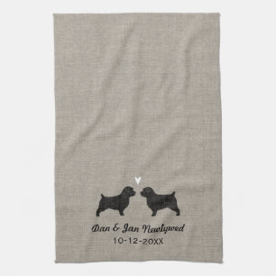 Norfolk-Terrier-Silhouetten mit Herz und Text Handtuch