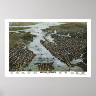 Norfolk und Portsmouth, VA Panorama Karte - 1873 Poster