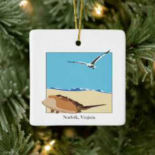 Norfolk, VA Horseshoe Crab Seagull Beach Keramikornament