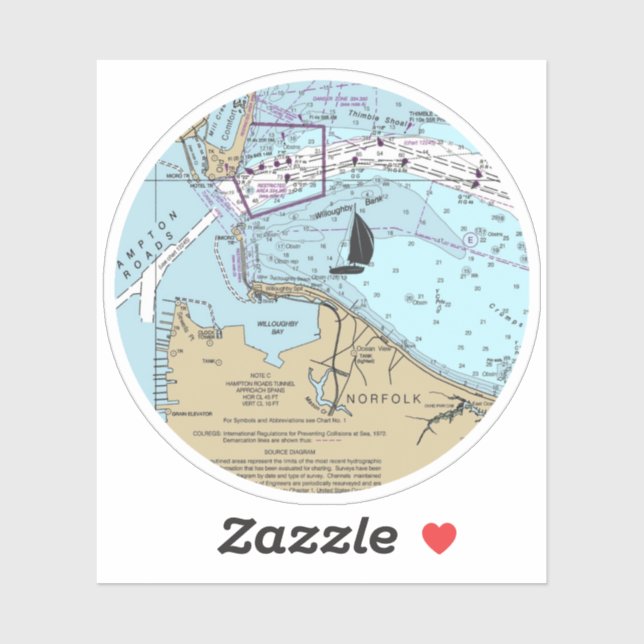 Norfolk Virginia Chart Aufkleber (Blatt)