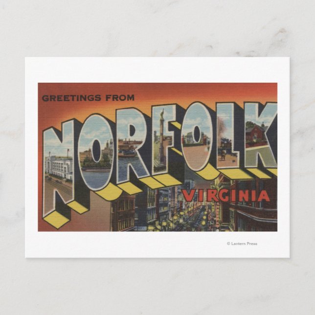 Norfolk, Virginia - Große Buchstabenszenen Postkarte (Vorderseite)