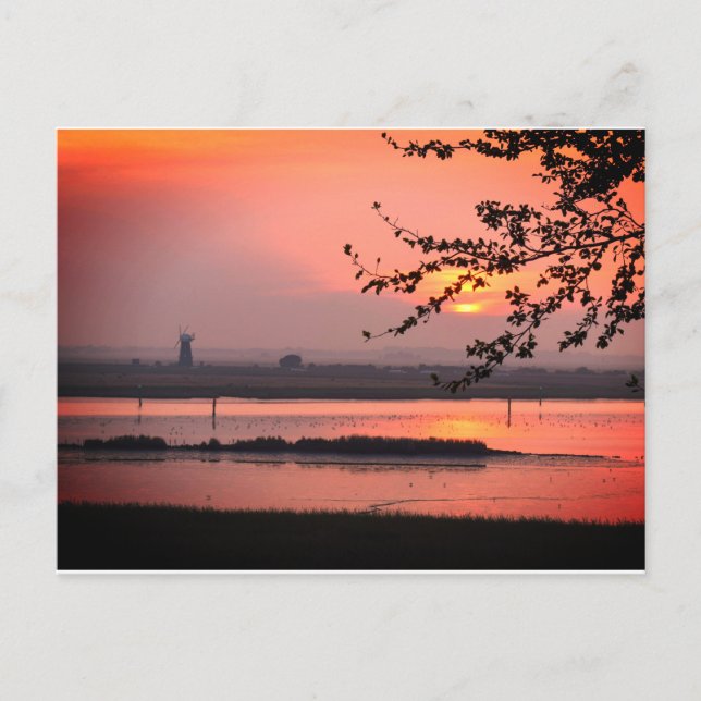 Norfolkmühle bei Sonnenuntergang Postkarte (Vorderseite)