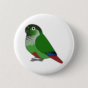 Normal grüner Wangenpapagei-Cartoon zeichnend Button