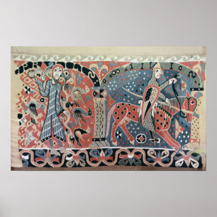 Norman cavalier auf einem piebald Pferd Poster