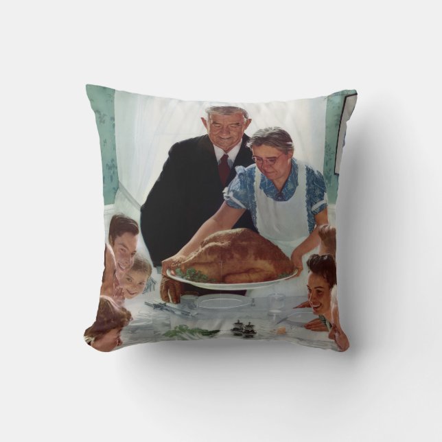 Norman Rockwell Mit Monogramm Erntedank Kissen (Vorderseite)