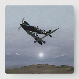 Normandie-Spitfire Quadratische Wanduhr