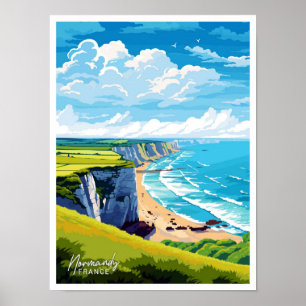 Normandy France Art Travel Vintage Illustration Poster