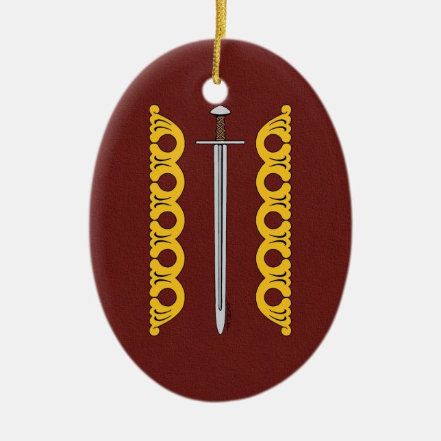 Normannisches Mittelalter - Schwert und dekorative Keramikornament (Vorne)