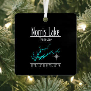 Norris Lake Tennessee Uferkarte Metallquadrat Ornament Aus Metall