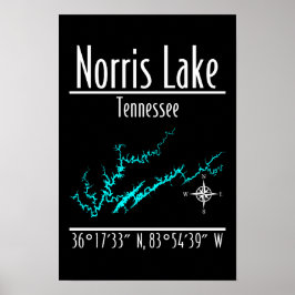 Norris Lake Tennessee Uferkarten-Koordinaten Poster
