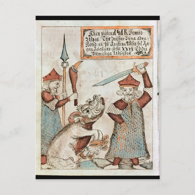 Norse God Tyr verliert seine Hand an den gebundene Postkarte (Vorderseite)