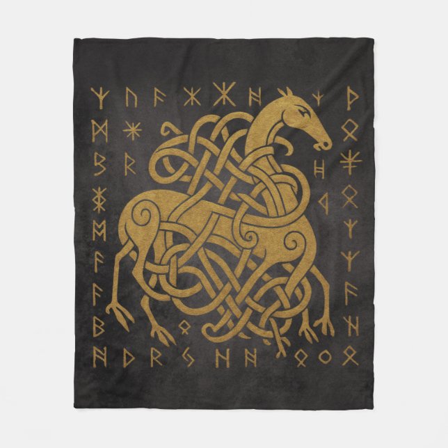 Norse Rune Circle - Golden Viking Horn D Fleecedecke (Vorderseite)