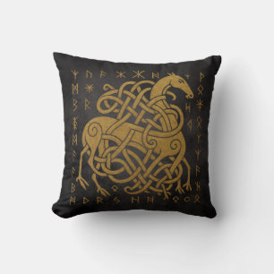 Norse Rune Circle - Golden Viking Horn D Kissen