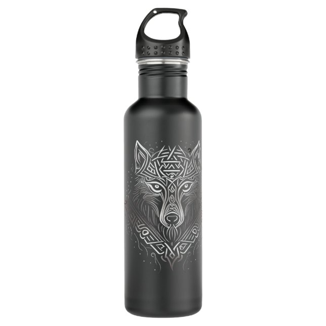 Norse Style Viking Wolf Tattoo Wildlife Animal V10 Edelstahlflasche (Vorderseite)