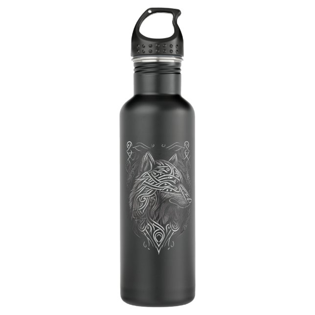 Norse Style Viking Wolf Tattoo Wildlife Animal V64 Edelstahlflasche (Vorderseite)